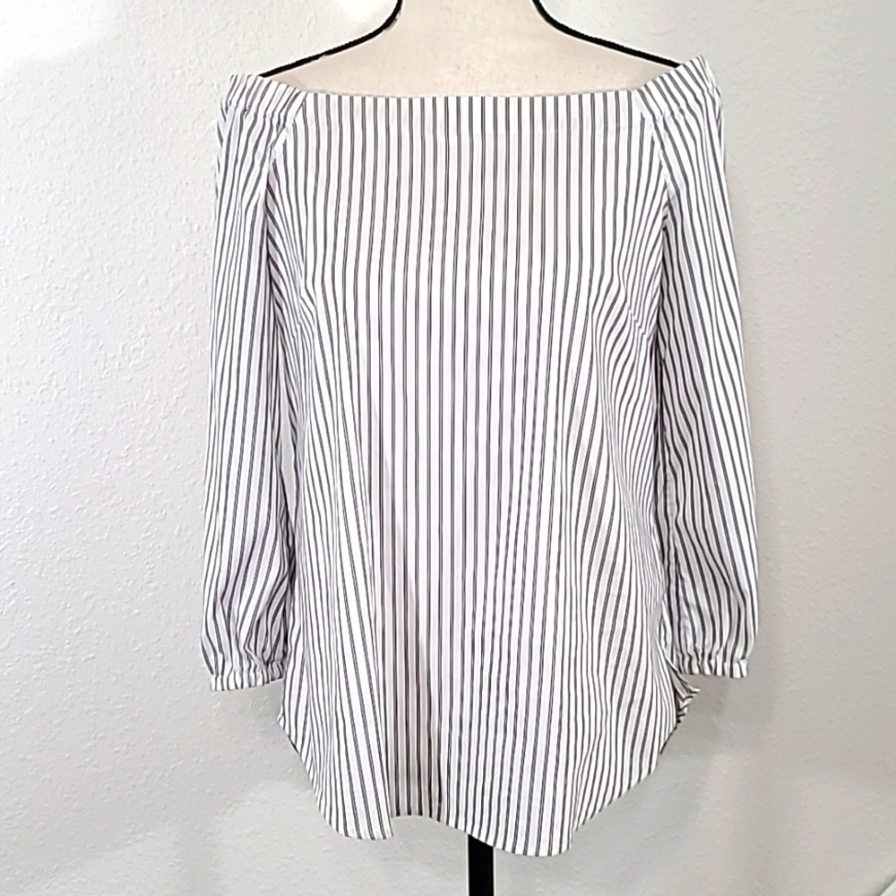 WHITE HOUSE BLACK MARKET Striped Off Shoulder 3/4 Sleeve Top, size Small
